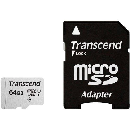 Карта памяти MICRO SDXC 64GB W/ADAPT C10 TS64GUSD300S-A TRANSCEND