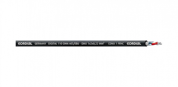 Cordial CDMX 1 FRNC  кабель DMX-AES/EBU 110Ω, безгалогенный негорючий, 1 пара, 0,22 мм2, 4,6 мм, чер