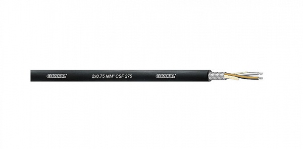 Cordial CSF 275 BLACK микрофонный кабель Ø5,5 мм, AWG 19, 2x0.75мм², плетеный экран, черный