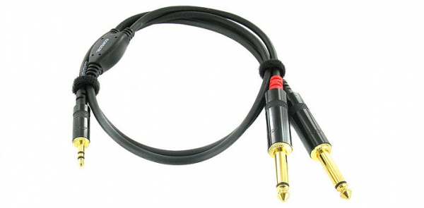 Cordial CFY 0.9 WPP кабель Y-адаптер джек стерео 3.5мм—2 джека моно 6.3мм male, 0.9м, черный