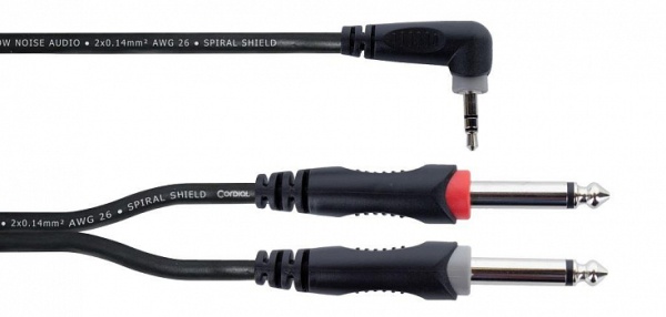 Cordial EY 1,5 WRPP кабель Y-адаптер джек стерео 3.5мм угловой—2 джека моно 6.3мм male, 1.5м, черный