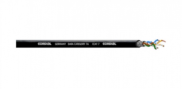 Cordial CCAT 7 кабель Cat7, S/FTP (PiMF), 0,14мм², 26 AWG, 7x0.16мм, 6,4 мм, бухта 100м, черный