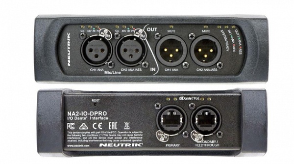 Neutrik NA2-IO-DPRO Сетевой аудио интерфейс DANTE/аналог/AES. 2хXLR f мик./лин. и  AES (CH2) вх., 2х